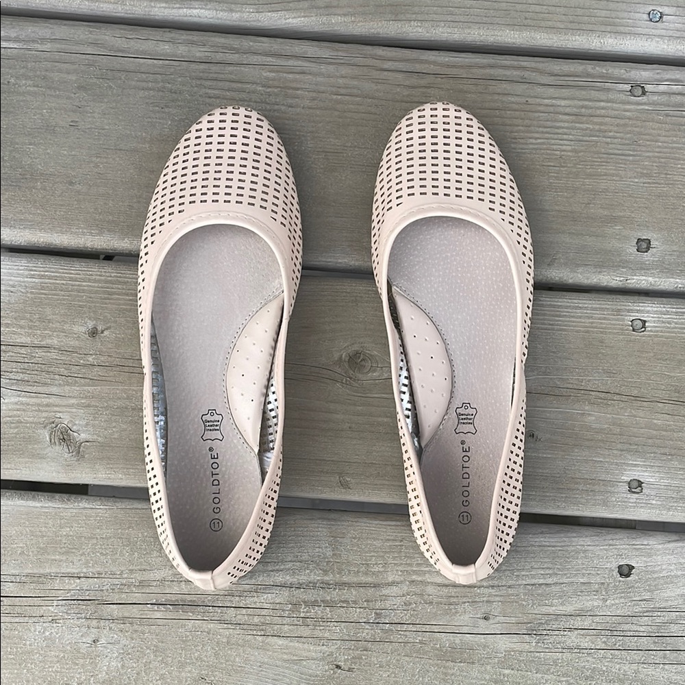 Gold Toe Beige Flats